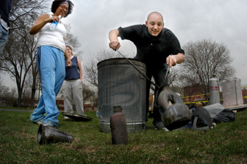 Students participate in Pottery in the Park in the Spring of 2004.