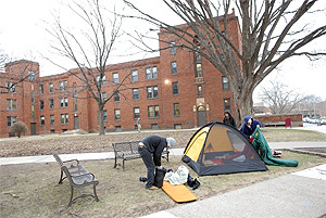 Picture of Matt Eller and other Auggies camping out in the quad.