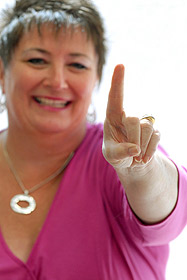 PIcture of Brenda holding up index finger