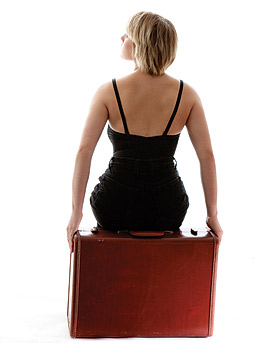 Picture of woman sitting on suitcase