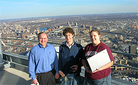 Picture of Augsburg's Michael Scmit and Ashley Gruhlke atop the South Sixth building.